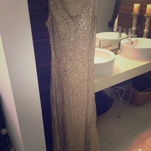 New Aidan Maddox Gold Sequined Formal Dress